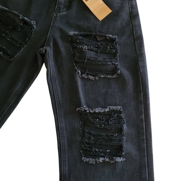 Genleck Y2K NWT BF Jeans Ripped High Waist Baggy Black Distressed Wide Leg S - Picture 8 of 16
